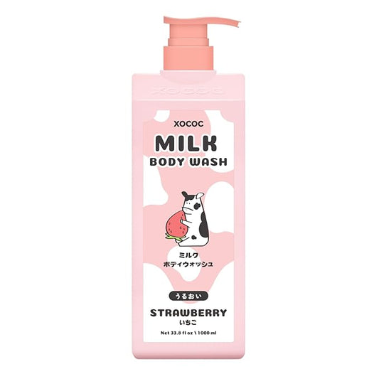 Strawberry Milk Body Wash, Hydrating Daily Cleanser for Soft Smooth Skin, Infused with Milk Protein & Strawberry Scent, Skin-Friendly Formula, 33.8 fl oz