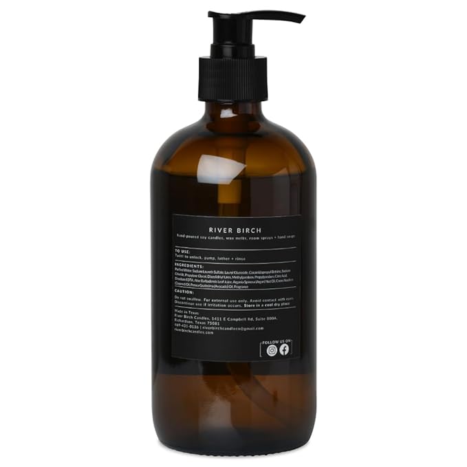 River Birch Lavender + Apricot Scented Natural Hand Soap - Handmade Soap - Moisturizing Hand Wash with Amber Glass Dispenser - Luxury Scented Hydrating Hand Soap - Vegan and Non-Toxic - 16 Fl Oz