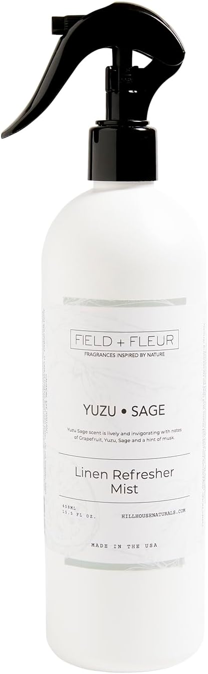 Field + Fleur by Hillhouse Naturals Yuzu Sage Linen Refresher Mist 15.5oz - Fresh Home Fragrance Spray for Bedding, Sofas & Clothes - Yuzu, Mandarin, Sage & Eucalyptus - Made in the USA