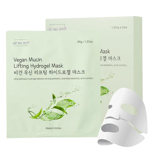 Vegan Mucin Lifting Hydrogel Collagen Face Mask 15ea Ultimate Hydration, Improves Skin Texture, Soothing, Elasticity, Glowing Skin, Reduces Fine Lines & Wrinkles, Made in Korea OHMYPURE (15, Vegan)