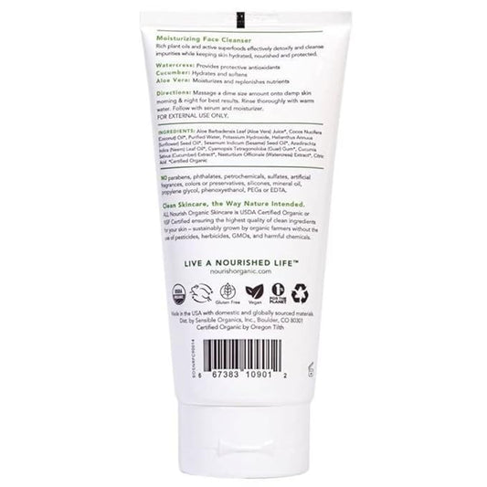 Nourish Organic Moisturizing Face Cleanser for All Skin Types, Watercress + Cucumber Face Wash, Fragrance-Free, 6 Oz (Pack of 2)