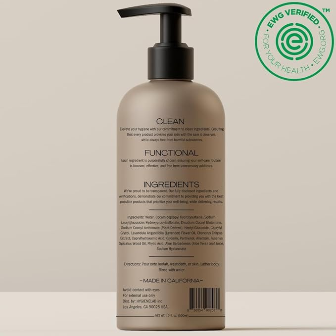 Mens Natural Body Wash - Ultra Hydrating, EWG Verified Clean Formula, Lavender Sands Scent, Sulfate-Free, Paraben-Free, Phthalates-Free, Gentle & Effective for Healthy Skin (10 oz)