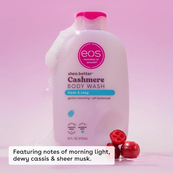 eos Shea Better Cashmere Body Wash, Fresh & Cozy, Moisturizing, pH Balanced Body Wash, Creamy Gel Formula, Paraben & Phthalate Free, Sensitive Skin, 16 fl oz