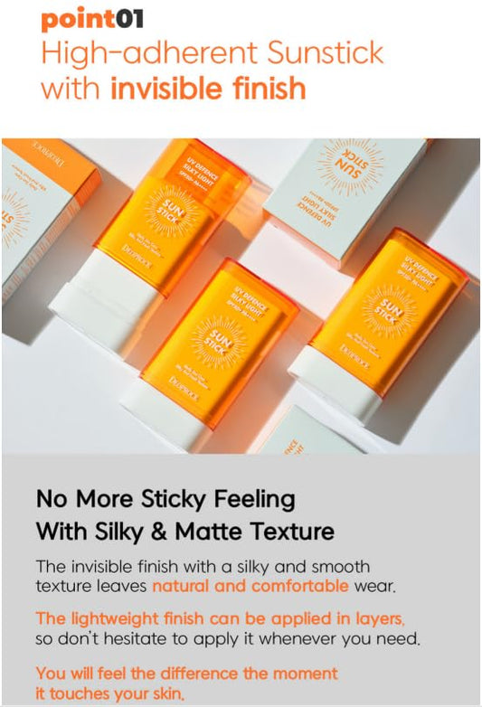 Deoproce UV Defence Silky Light Sun Stick SPF50+ PA++++ | Broad Spectrum Sunscreen, Lightweight & Non-Greasy, UV Protection 19g