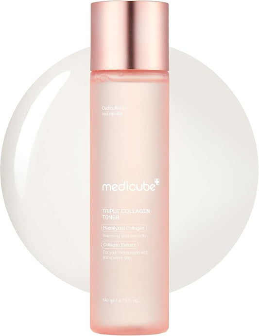 Medicube Triple Collagen Toner - Hydrolyzed, Atelo, & Soluble Collagen for Deep Hydration & Plump Skin - Fast-Absorbing Formula for All-Day Suppleness, Korean Skincare (4.73 fl.oz.)