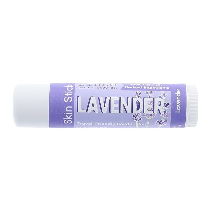 Rinse Bath & Body Lavender Solid Lotion Stick - Natural Lotion Bar w/Shea and Cocoa Butter | Deep Moisturizing No Mess Travel Lotion w/Beeswax, Apricot & Refined Avocado Oil | Handmade |.5oz