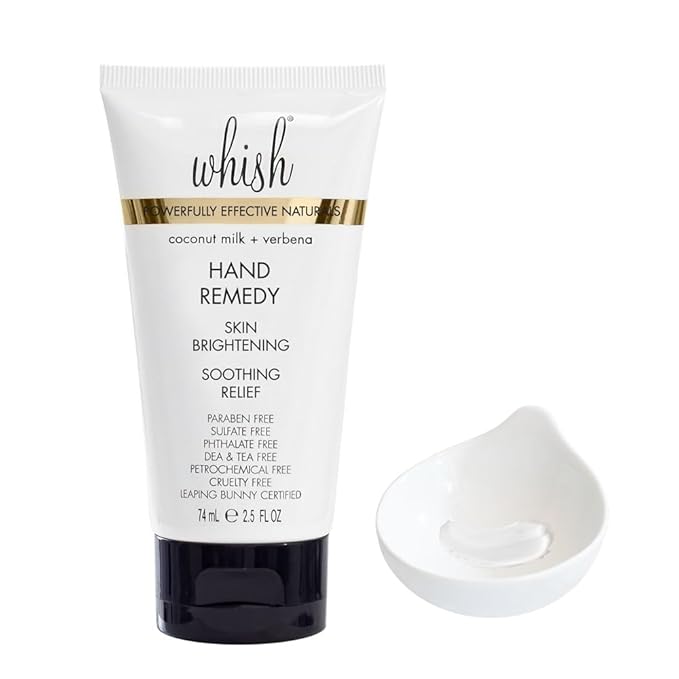 Whish Coconut Hand Remedy - Coconut Milk & Verbena, Organic Hand Cream with Glycolic Acid for Dry, Aging Hands, Exfoliating & Brightening, 2.5 Fl Oz