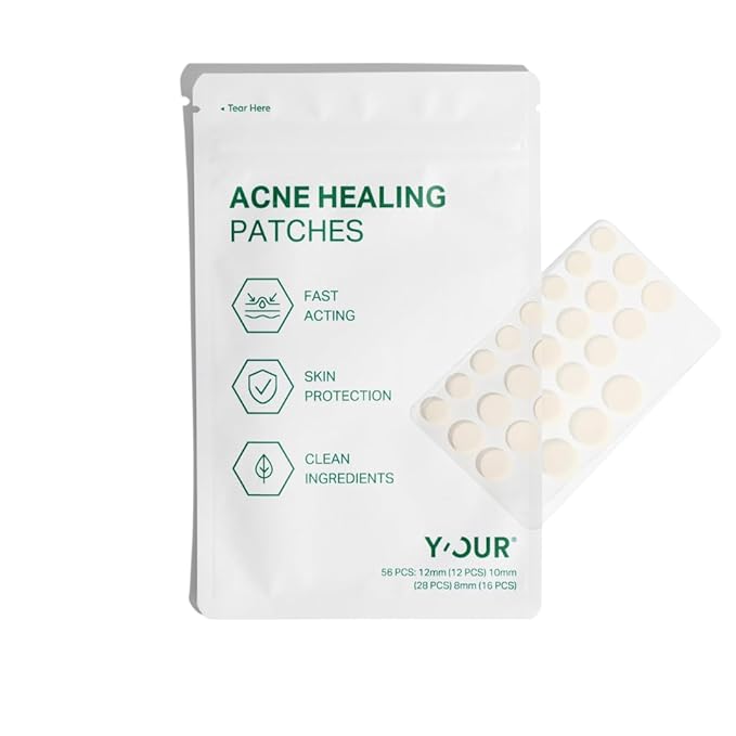 Y’OUR Improving Acne Patches: Ultra-thin Hydrocolloid Pimple Patch for Face; Purifies & Alleviates Stubborn Blemishes, Promotes Healing, Effective Zit Treatment. Made in USA. 56 Count