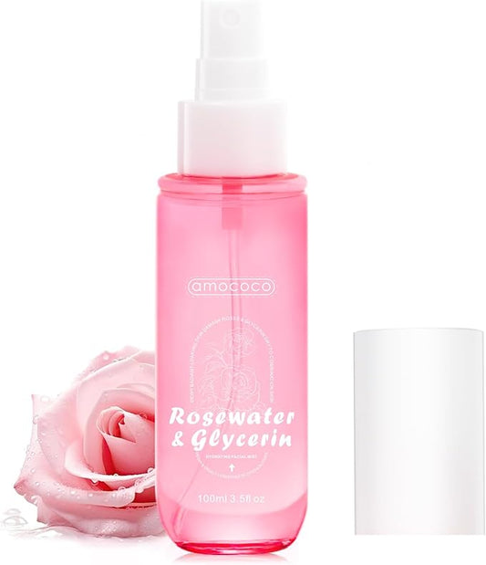 Rosewater Facial Mist 3.5fl oz, Hydrating Toner with Hyaluronic Acid & Damask Rose Oil, Purified Water, Glycerin, for All Skin Types, Sensitive Skin