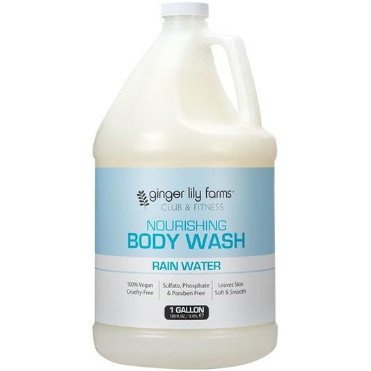 Ginger Lily Farms Club & Fitness Nourishing Body Wash, 100% Vegan & Cruelty-Free, Bath & Shower Gel for Men and Women, Rain Water Scent, 1 Gallon (128 fl. oz.) Refill