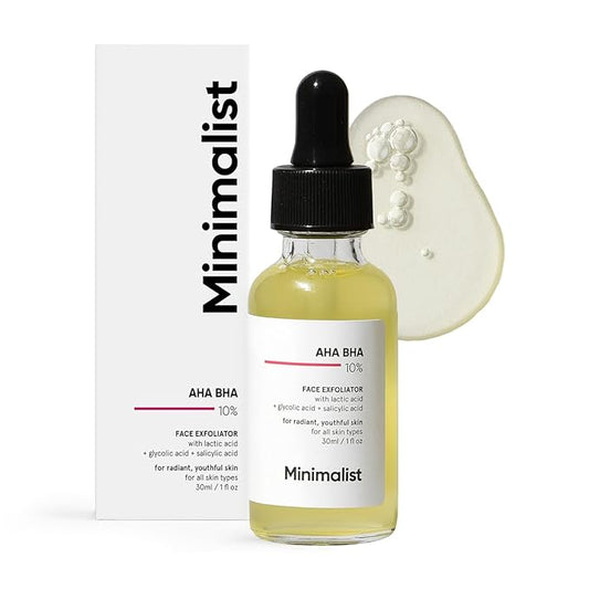 Minimalist 10% AHA (Lactic Acid & Glycolic Acid) BHA (Salicylic Acid) Exfoliating Serum | Mildly Exfoliates without Drying for Radiant, Youthful Skin | For Women & Men | 1 Fl Oz / 30 ml