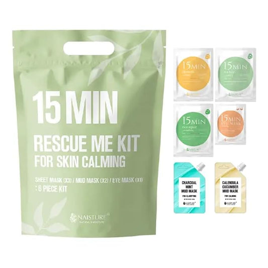 15 Min Rescue Me Kit by Naisture – Korean Spa and Revitalizing Skincare Kit for Women with Sheet, Eye, Mud Masks and Total Care Lip Balm Variety Pack