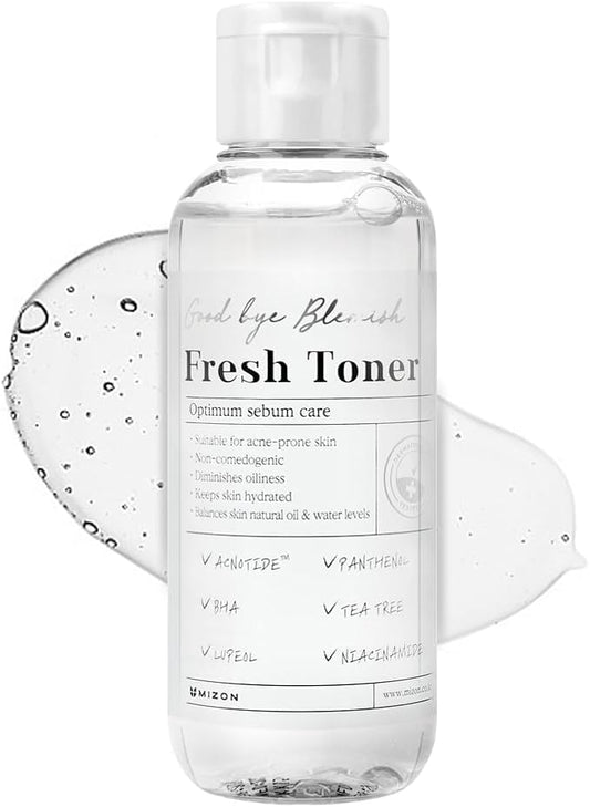 MIZON Goodbye Blemish Fresh Toner, BHA, Niacinamide for Excessive Sebum, Troubled Skin, Acne Treatment, Breakout Treatment, Korean Skincare, Acne Spot Treatment, Smooth Skin (120ml/4.05 fl. oz.)