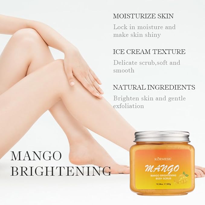 Mango Exfoliating Body Scrub, Body, Face, Hand, Foot Scrub For Dead Skin Remover, Deep Cleanse & Nourishing, Gentle Body Exfoliation Skincare