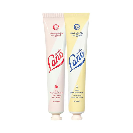 Lanolips Hand Cream Duo - Rose & Vanilla - Hydrating & Moisturizing Hand Cream for Dry Skin, Cracked Skin, Hands and Cuticles (2 x 1.69 oz)