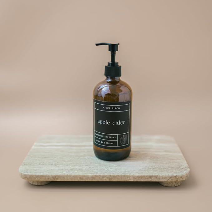 River Birch Apple Cider Scented Natural Hand Soap - Handmade Soap - Moisturizing Hand Wash with Amber Glass Dispenser - Luxury Scented Hydrating Hand Soap - Vegan and Non-Toxic - 16 Fl Oz
