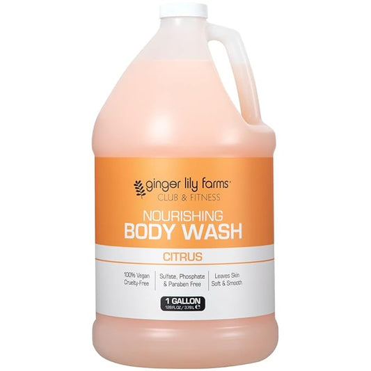 Ginger Lily Farms Club & Fitness Nourishing Body Wash, 100% Vegan & Cruelty-Free, Bath & Shower Gel for Men and Women, Citrus Scent, 1 Gallon (128 fl. oz.) Refill