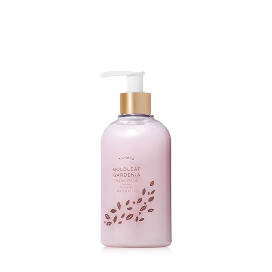 Thymes Moisturizing Hand Wash Soap with Pump - Luxury Hand Soap Gently Cleanses & Moisturizes - Skin Care with Glycerin & Aloe Vera - Delicate, Floral Fragrance (Goldleaf Gardenia, 8.25 oz)