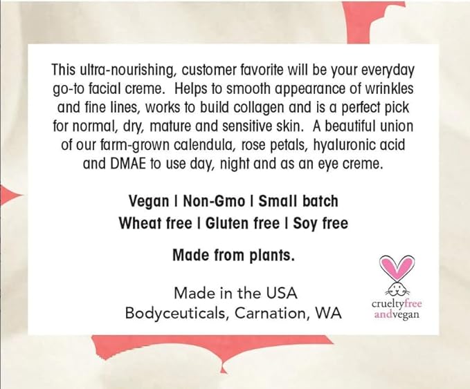 Bioactive Calendula + DMAE Ultimate Repair Face Cream – With Hyaluronic Acid, Rooibos & Rose – Moisturizer for Normal to Dry Skin – Vegan, Non-GMO, Gluten-Free, Soy-Free – 2 oz