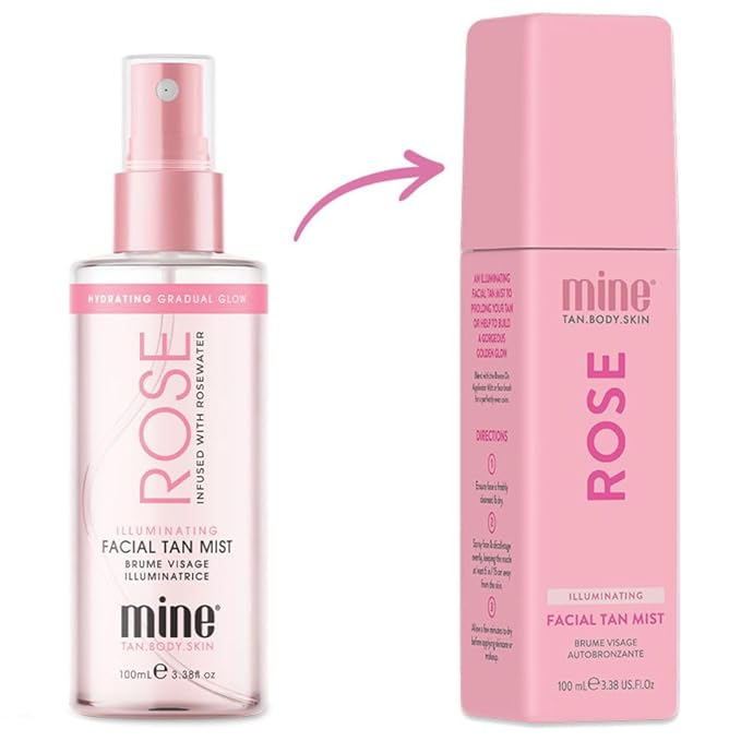 Minetan Rose Face Tan Mist | Clear Facial Self Tanning Spray | Gradual Daily Sunless Tanner, Infused | Soothing Rose Water & Vitamin C | Hydrating, Golden Glow Skin Finish | 3.38 Fl Oz