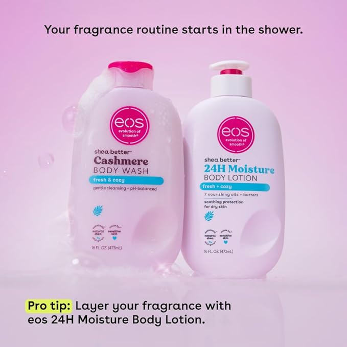 eos Shea Better Cashmere Body Wash, Fresh & Cozy, Moisturizing, pH Balanced Body Wash, Creamy Gel Formula, Paraben & Phthalate Free, Sensitive Skin, 16 fl oz