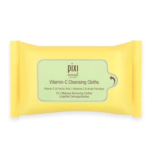 Pixi Beauty Vitamin-C Cleansing Cloths |Cleansing, Revitalizing, and Hydrating Disposable Face Towelettes| Pack of 10 Face Wipes