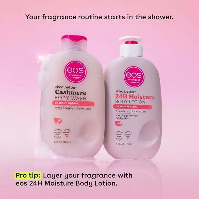 eos Shea Better Cashmere Body Wash, Coconut Waters, Moisturizing, pH Balanced Body Wash, Creamy Gel Formula, Paraben & Phthalate Free, Sensitive Skin, 16 fl oz