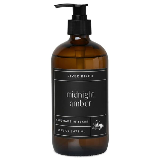 River Birch Midnight Amber Scented Natural Hand Soap - Handmade Soap - Moisturizing Hand Wash with Amber Glass Dispenser - Luxury Scented Hydrating Hand Soap - Vegan and Non-Toxic - 16 Fl Oz