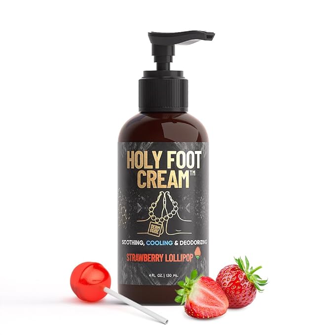 Derm Dude Holy Foot Cream, 4oz (2-Pack) | Strawberry Lollipop & Coconut Rush Scents | Moisturizing Foot Lotion with DeoPlex for Freshness & Arrowroot for Hydration