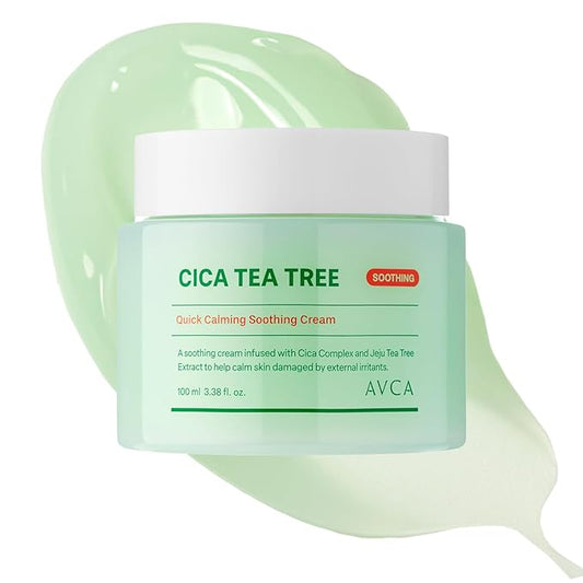 AVCA Quick Calming Cica Tea Tree Facial Cream for Comforted and Refreshed Skin 100ml/3.38Oz