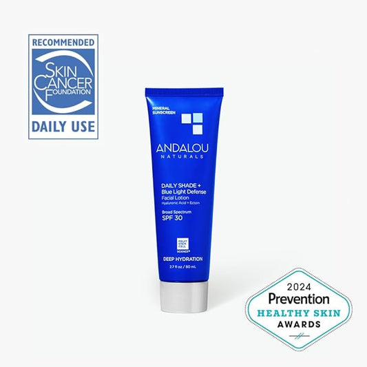 Andalou Naturals Clear Skin Mineral Face Sunscreen SPF 30 - Daily Shade Pollution Defense Facial Sunblock Lotion with Zinc Oxide - Lightweight, Non-Greasy, Non-comedogenic, Fragrance-Free - 2.7 fl oz