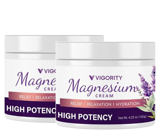 Vigority Magnesium Cream for Sleep: Magnesium Lotion for Leg Cramps - Soothing Magnesium with Lavender, Vitamin E and Shea Butter - Safe for Kids & Pregnant Individuals - 4.23 oz - 2 Pack