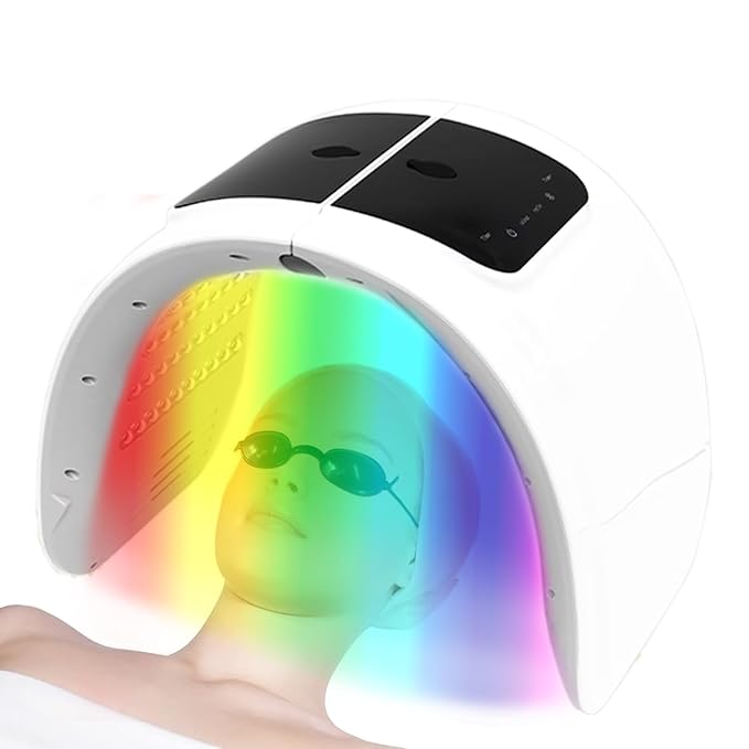 LED Light Therapy Mask - 7 Color Photon Facial Device for Skin Care, Red & Blue Light Therapy for Face, Neck & Body, Rechargeable Home Use
