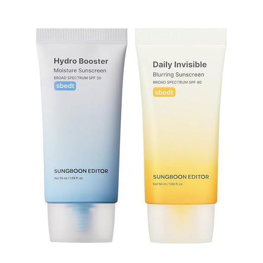 SUNGBOON EDITOR Sunscreen Duo : Hydro Booster Moisture & Daily Invisible Blurring, Non-Greasy, Weightless, Lightweight, Travel Essentials