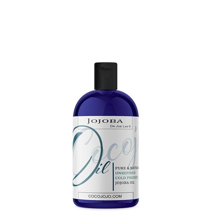 Dr Joe Lab Jojoba Oil Organic, for Hair Growth, Skin, Face, 100% Pure Natural, Cold Pressed, Deep Moisturizing Anti-Aging, Essential Oils - 8 Fl Oz