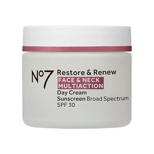 No7 Restore & Renew Multi Action Face & Neck Cream - Anti Aging Face Moisturizer with SPF 30 - Helps to Firm & Hydrate Crepey Skin - Formulated with Hyaluronic Acid, Peptides & Ceramides (1.69 Oz)