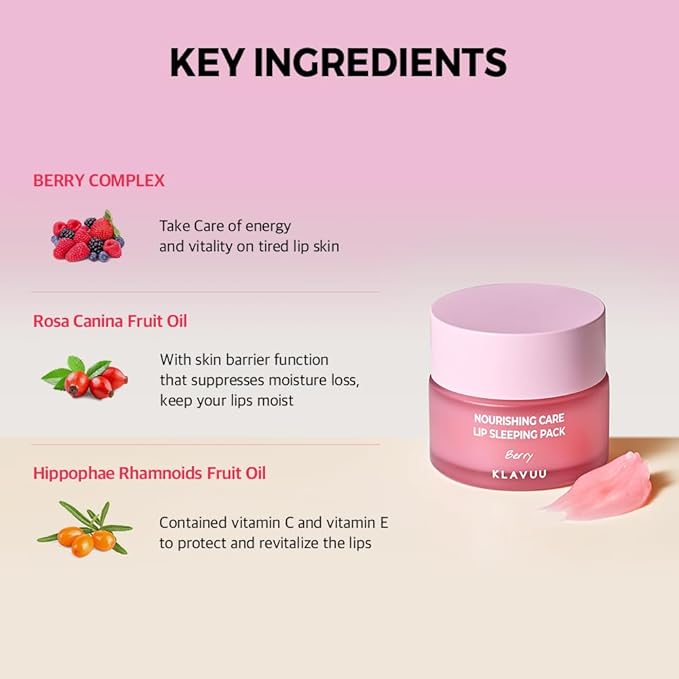 Klavuu Lip Mask Sleeping Pack (0.7oz) – Overnight Deep Hydrating Korean Lip Balm Treatment for Very Dry, Chapped Lips | Lip Lightening & Plumping with Instant Hydration | Gentle Exfoliating (Berry)