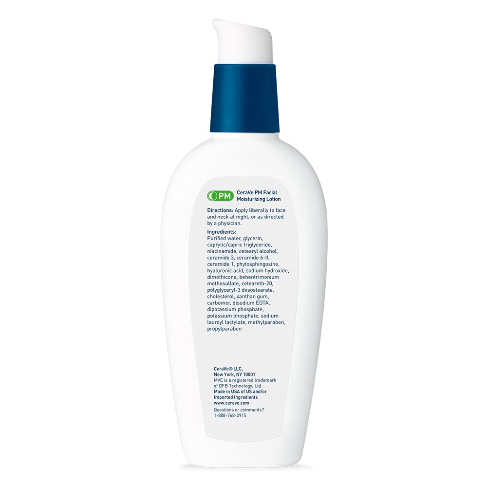 PM Facial Moisturizing Lotion, Night Cream with Hyaluronic Acid and Niacinamide, Ultra-Lightweight, Oil-Free Moisturizer for Face, 3 Ounce