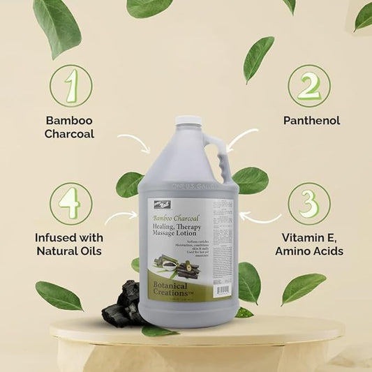 PRO NAIL - Healing Therapy Massage Lotion - Professional Pedicure, Body and Hot Oil Manicure, Infused with Natural Oils, Vitamins, Panthenol and Amino Acids (Bamboo Charcoal, 1 Gallon)