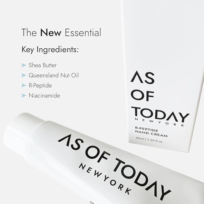 AS OF TODAY R Peptide Hand Cream | Shea Butter & Macadamia Nut Oil with Niacinamide | Hydrating Hand Lotion for Dry Cracked Hands | Travel Size Moisturizer | Clean Beauty Skincare | 1.35 fl oz Tube