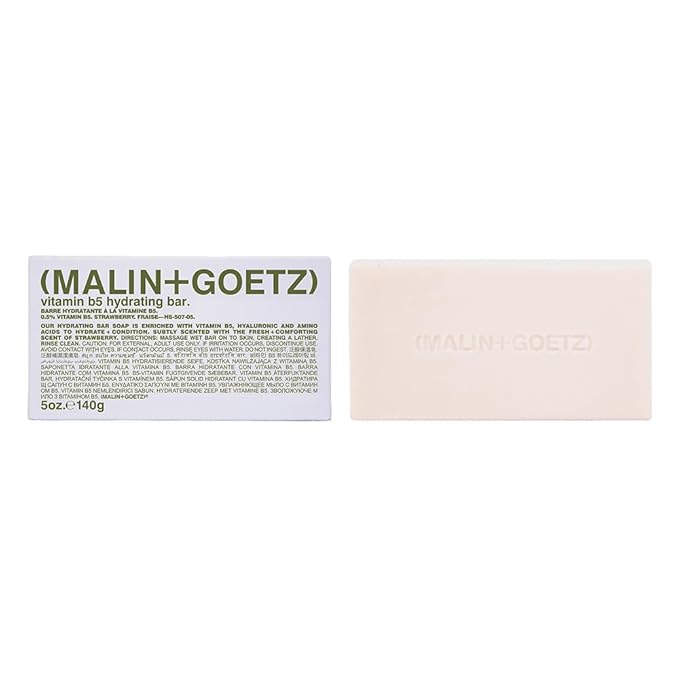 MALIN+GOETZ Vitamin B5 Hydrating Bar Strawberry Scent | Concentrated Skincare Bar | Vitamin B5, Hyaluronic Acid, Amino Acids + Shea Butter | Gently Cleanses + Hydrates | Triple-Milled | 5 oz.