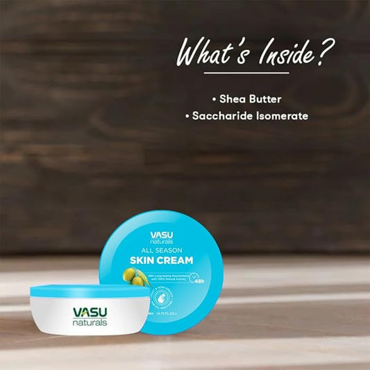 Vasu Naturals All Season Skin Cream, Lightweight Non-Greasy Face & Body Moisturizer with Shea Butter, for Dry, Sensitive & Normal Skin – 4.73 fl oz Each (Pack of 2)