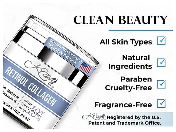 Face Cream 2.5% Retinol Collagen Hyderating Moisturizer, Natural Anti Aging Cream with 10% Hyaluronic Acid, Vitamin E, Anti Wrinkle Face Cream for Women, Fragrance Free,1.7 Fl. Oz