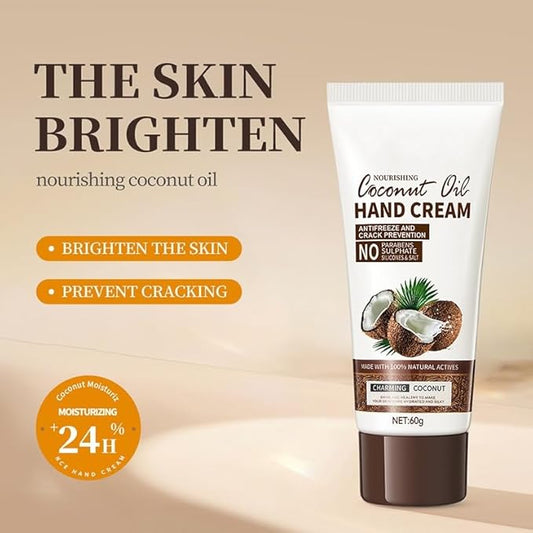 Gropse Coconut Hand Cream, Moisturizing Coconut Oil Hand Cream for Hands Aging Dry Cracked Hand Lotion for Women Men Provides Rich Moisture & Promotes Radiant Looking Skin -2.1oz