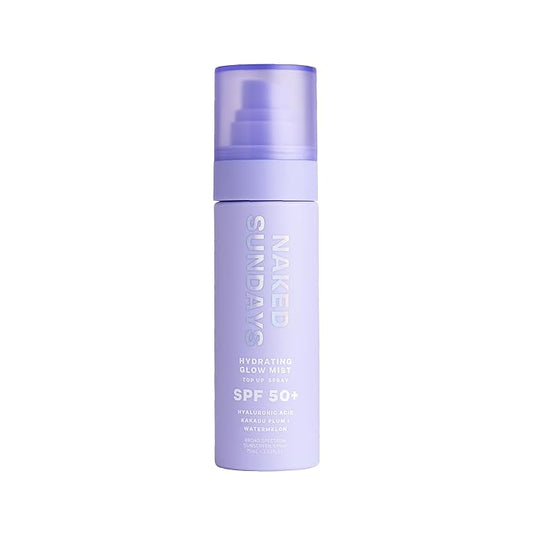Naked Sundays SPF 50 Hydrating Glow Face Mist, Daily Facial Setting Spray & Sunscreen for Healthy Skin, Lightweight & Non-Greasy, with Hyaluronic Acid for All Skin Types, Makeup-Friendly(75ml)