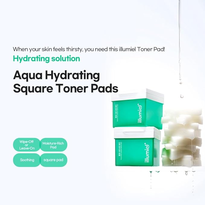 Aqua Hydrating Square Toner Pads for Long-Lasting Skin Moisture Barrier with Xylitylglucoside & Kakadu Plum Extract Exosome [Vegan & Korean Skincare] – 60 Pads(9.17 fl. oz)