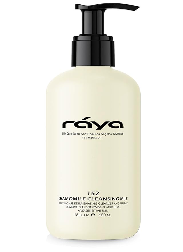Raya Chamomile Facial Cleansing Milk 16 oz (152) | Gentle, Soap-Free Fluid Cleanser and Make-Up Removing Lotion for Dry and Sensitive Skin | Helps Calm Irritations and Refine Pores