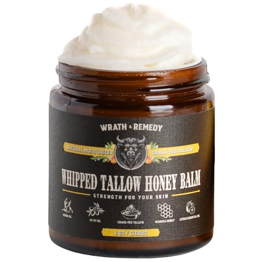 Organic Beef Tallow for Skin - 4 OZ (Citrus) — Grass Fed Beef Tallow for face + Body — US-Made Whipped Tallow and Honey Balm Moisturizer for Dry and Sensitive Skin, Eczema, Rosacea (No Additives)