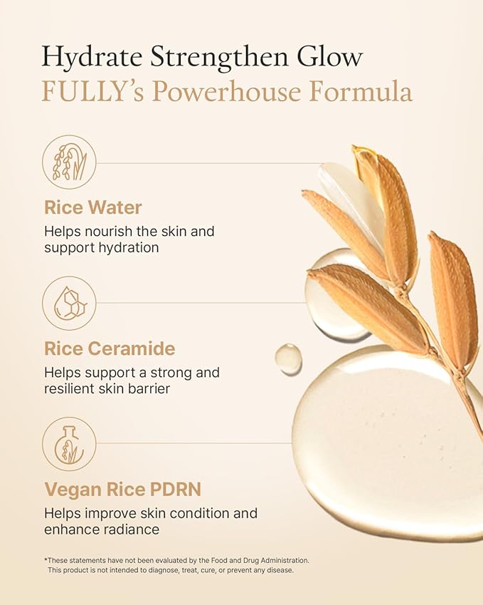 FULLY Rice Ceramide Moisturizing Cream – Deep Hydration Korean Facial Cream with Rice Bran Extract & Ceramide, Strengthens Barrier, Glowing Skin, Fragrance-Free, Vegan& Dermatologist Tested 3.04 fl.oz