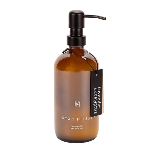 Hydrating Aromatherapy Hand Cream, Moisturizing Scented Lotion, 15 Oz Recycled Glass Pump Top Dispenser, Lavender Eucalyptus